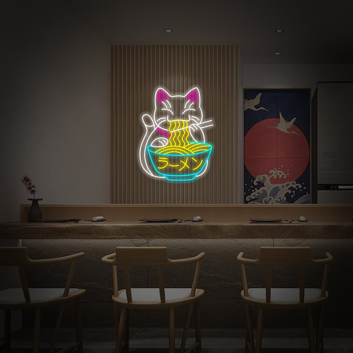 "El Gato De La Fortuna Come Ramen Y Fideos Japoneses" Letreros Neon