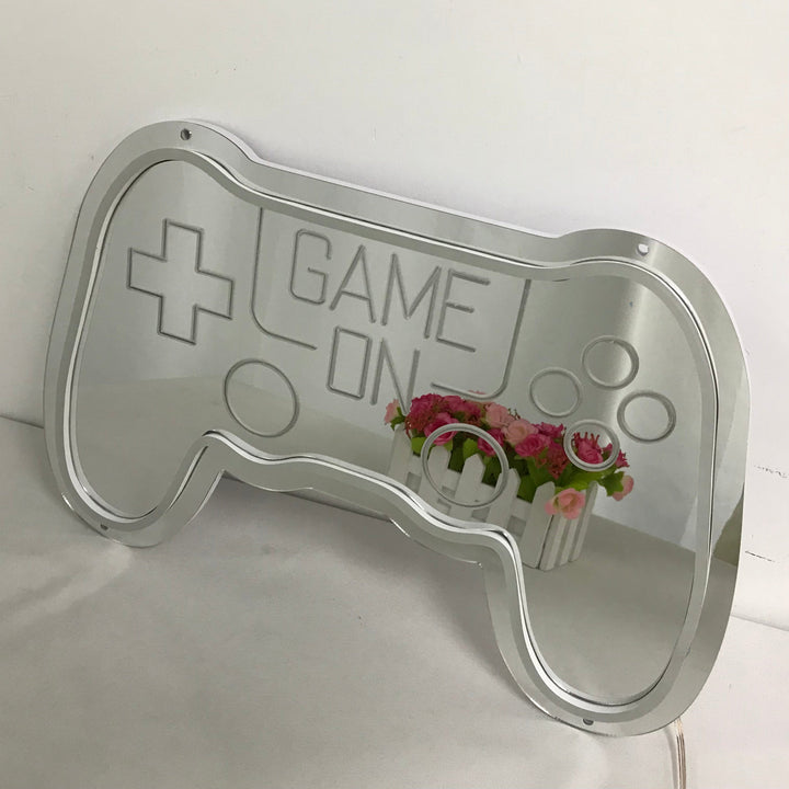 "Game On, Controlador De Juego, Cambio De Color Soñador" Espejo con Letreros Neon