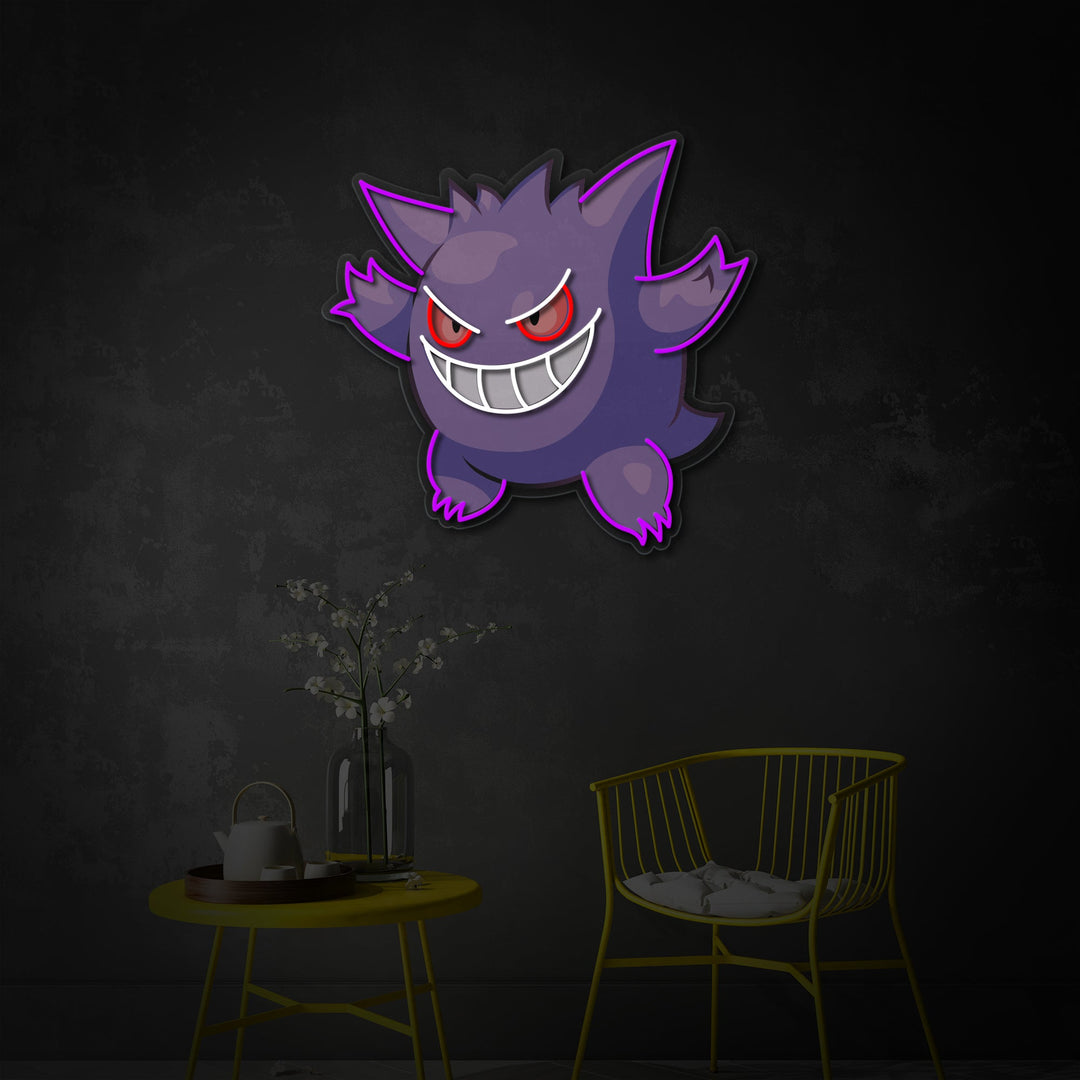 "Gengar, decoración del juego" Letrero de neón LED impreso con UV