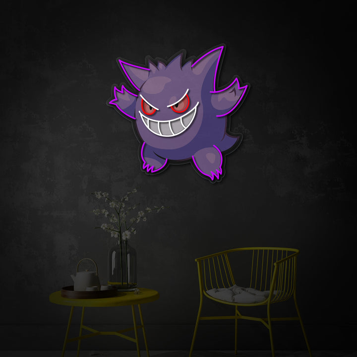 "Gengar, decoración del juego" Letrero de neón LED impreso con UV