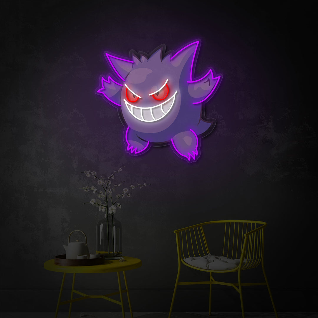 "Gengar, decoración del juego" Letrero de neón LED impreso con UV