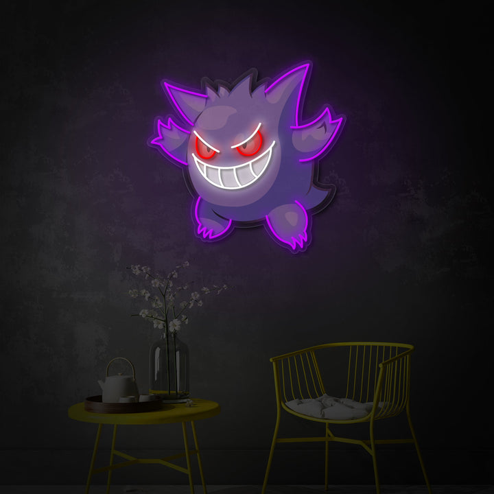 "Gengar, decoración del juego" Letrero de neón LED impreso con UV