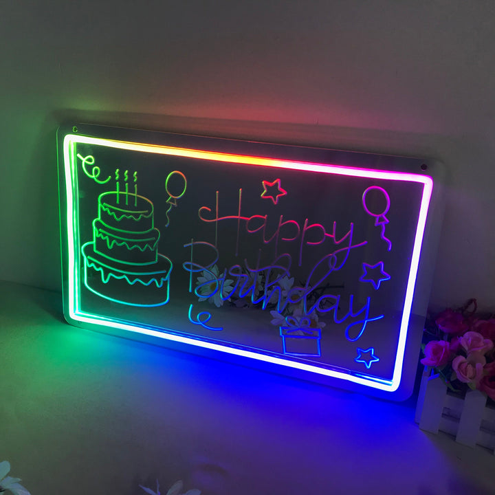"Happy Birthday, Cambio De Color Soñador" Espejo con Letreros Neon