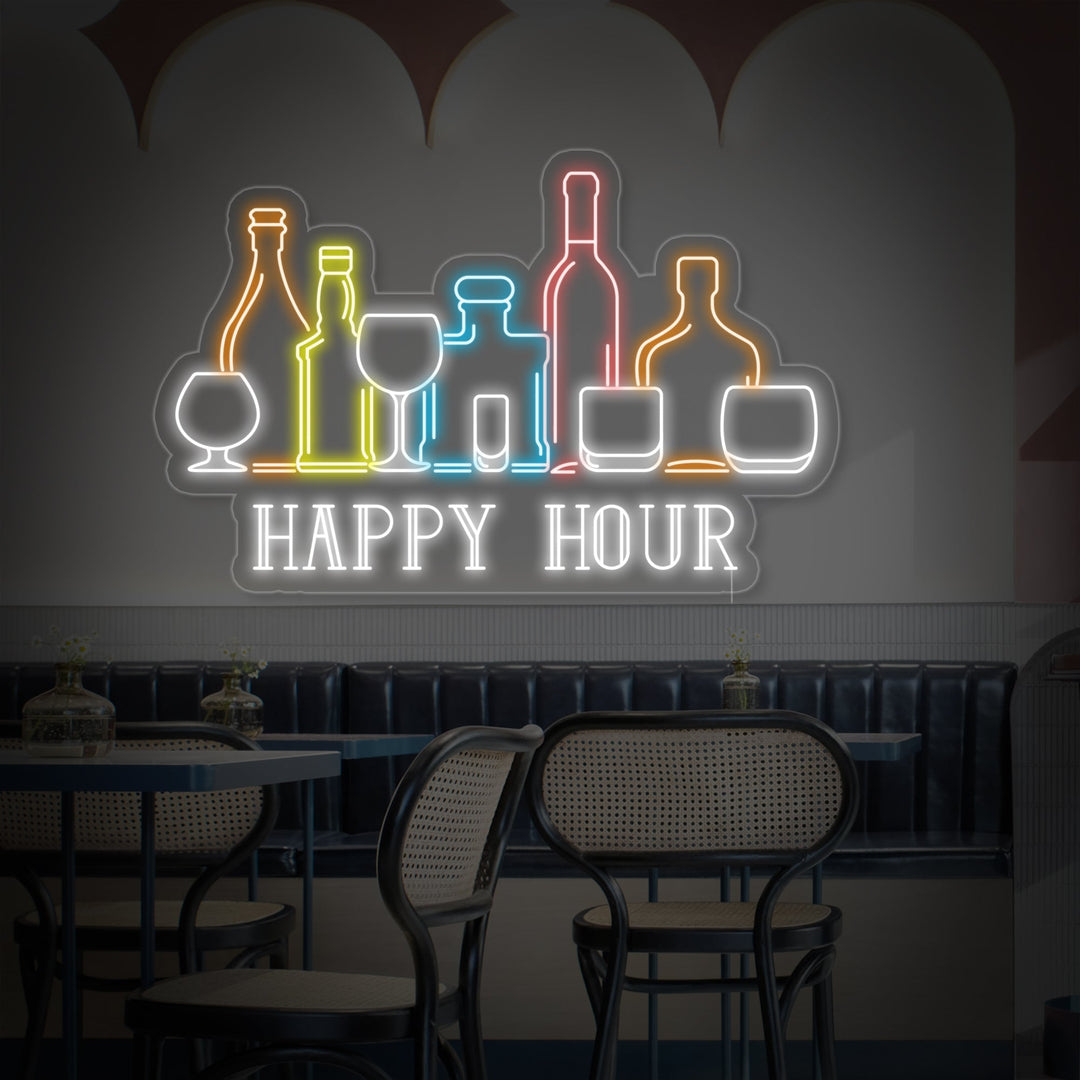 "Happy Hour Bar Vinos Botellas" Letreros Neon