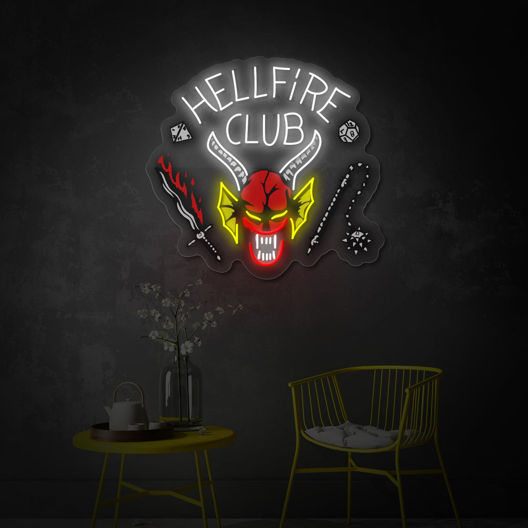 "Hellfire Club" Letrero de neón LED impreso con UV