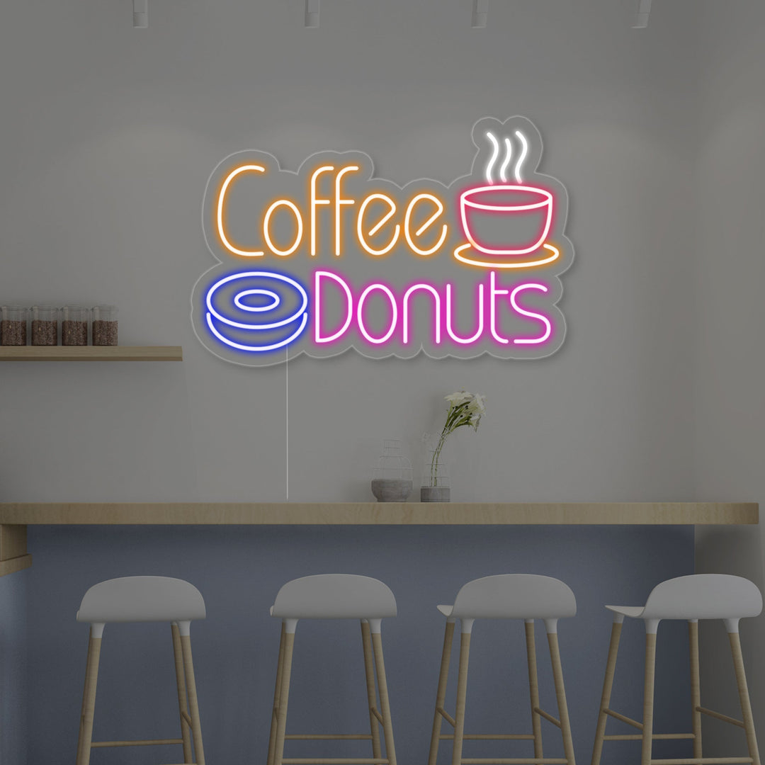 "Café caliente, Coffee Donuts" Letreros Neon