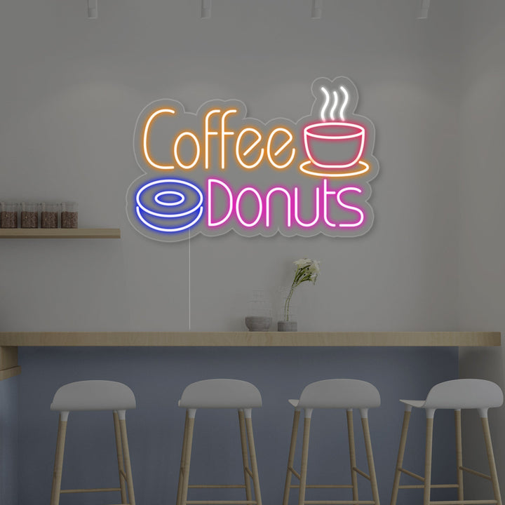 "Café caliente, Coffee Donuts" Letreros Neon