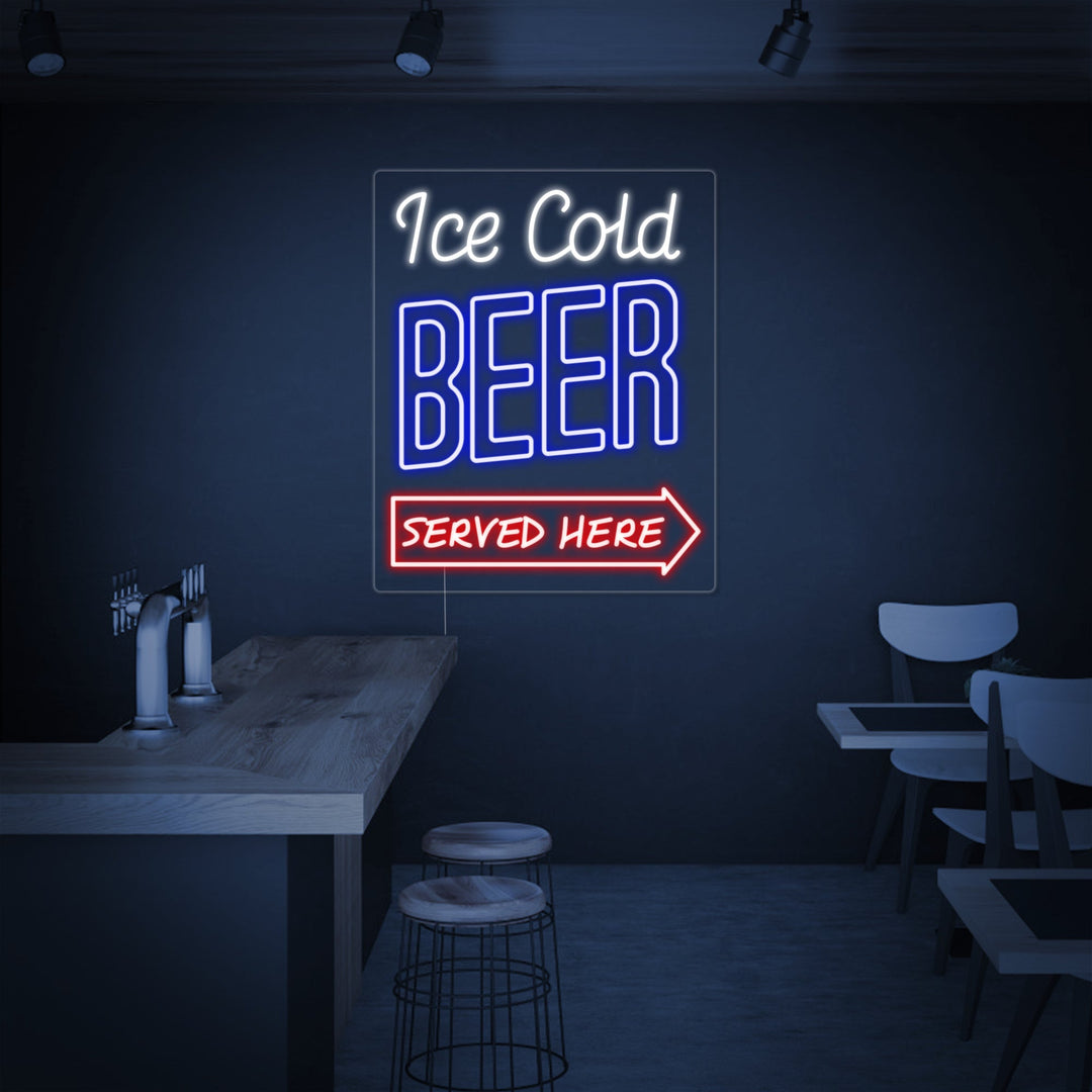 "Ice Cold Beer Served Here Bar" Letreros Neon