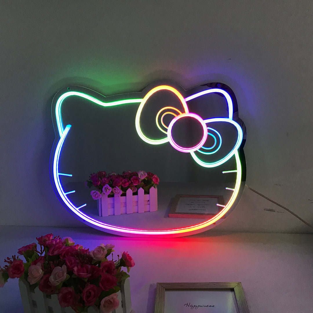 "Gatito, Dibujo Animado, Cambio De Color Soñador" Espejo con Letreros Neon