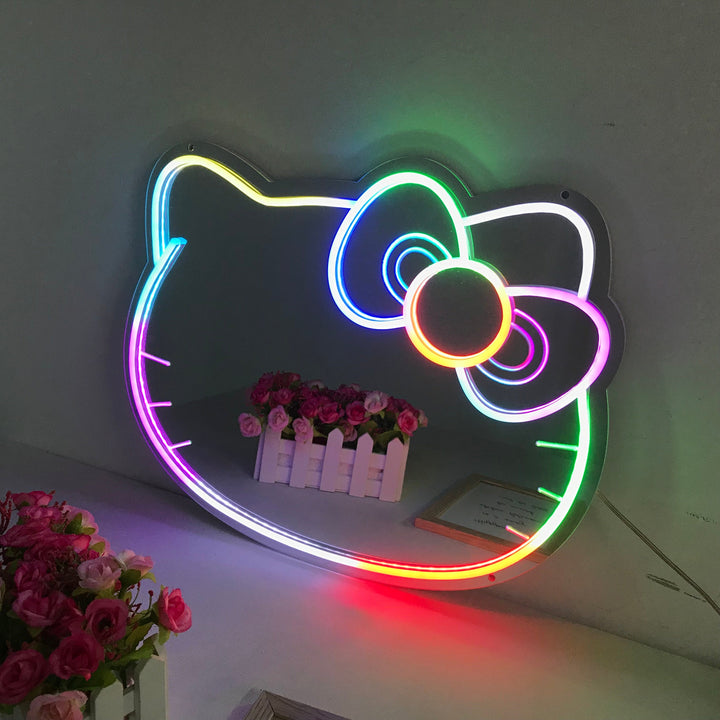"Gatito, Dibujo Animado, Cambio De Color Soñador" Espejo con Letreros Neon