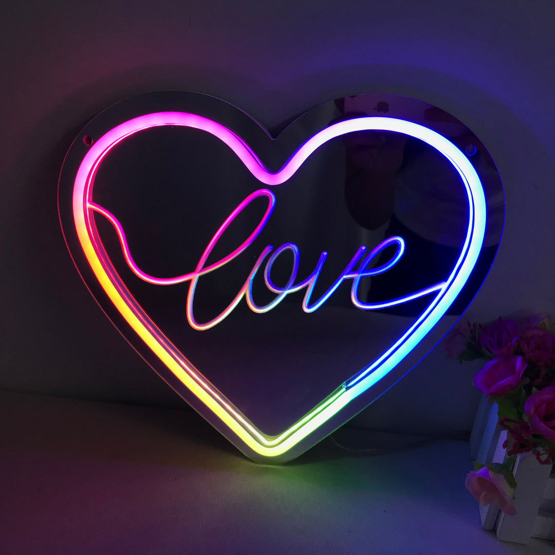 "Love, Cambio De Color Soñador" Espejo con Letreros Neon