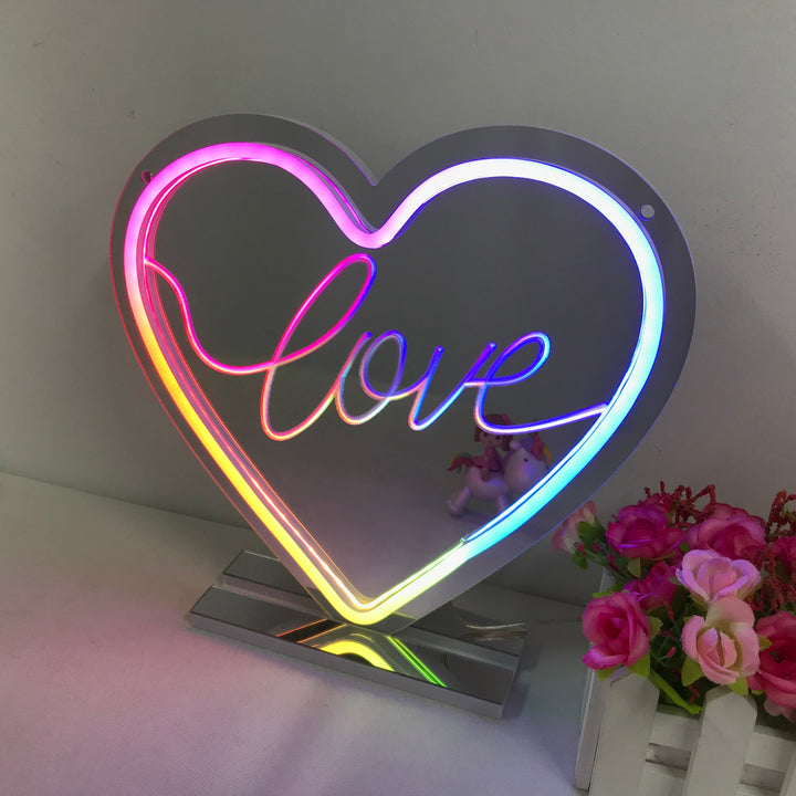 "Love, Cambio De Color Soñador" Espejo con Letreros Neon