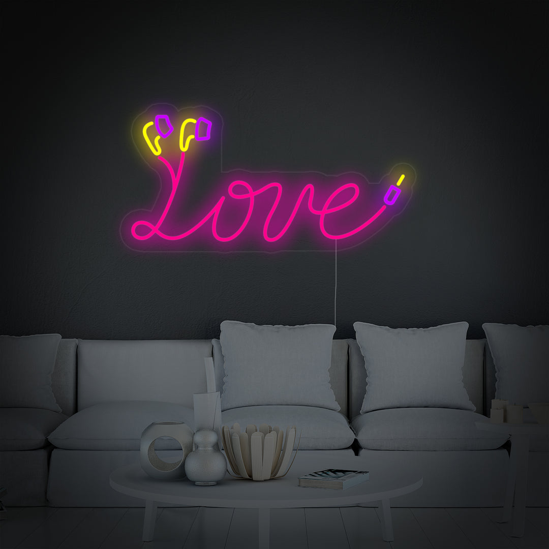 "love, Cable de auriculares" Letreros Neon