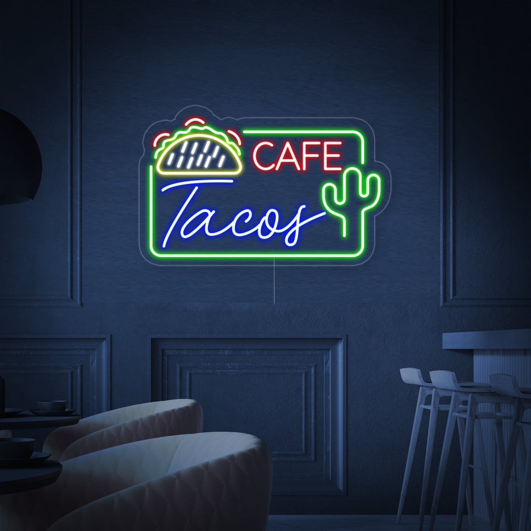 "CAFE TACOS, Comida mexicana" Letreros Neon