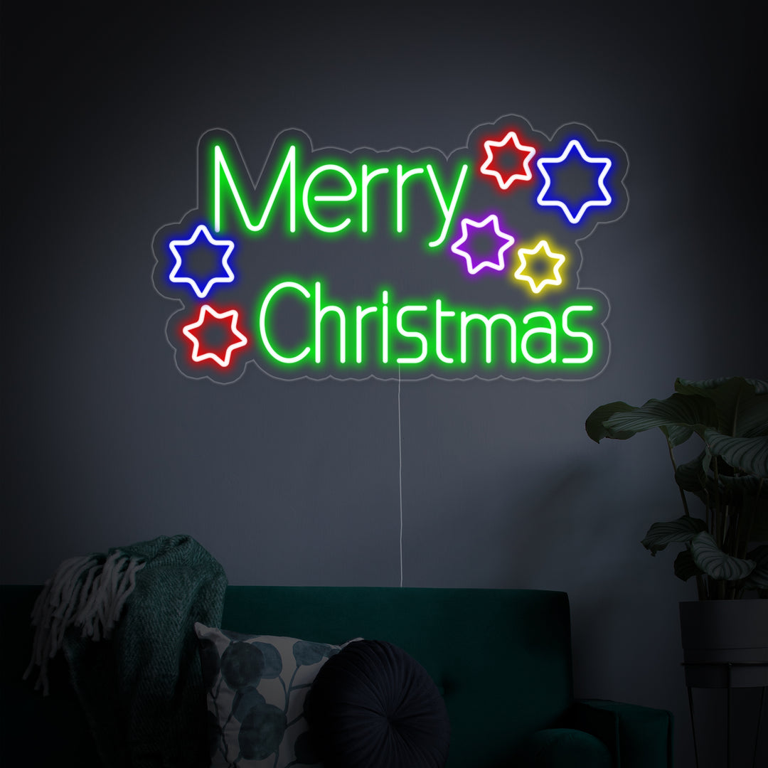 "Estrellas, Merry Christmas" Letreros Neon
