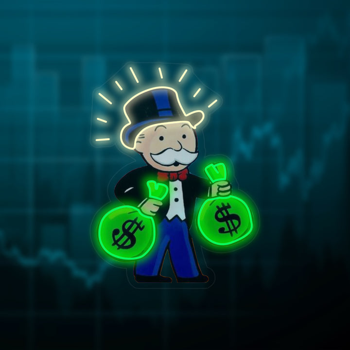 "Hombre Del Monopoly Con Bolsa De Dinero" Letreros Neon