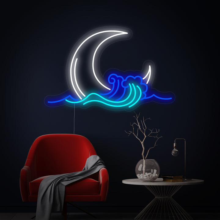 "Salida De La Luna Y Ola" Letreros Neon