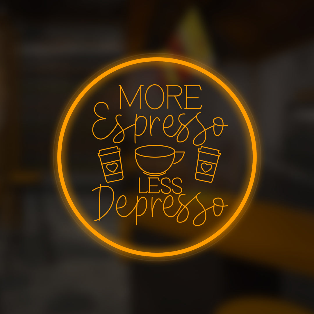 "More Espresso Less Depresso" Letreros Neon en Miniatura