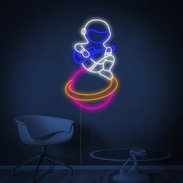 "Musico Astronauta Sentado En Planeta" Letreros Neon