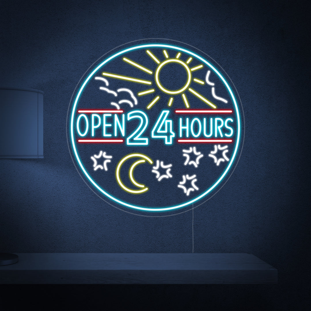 "Open 24 Hours" Letreros Neon