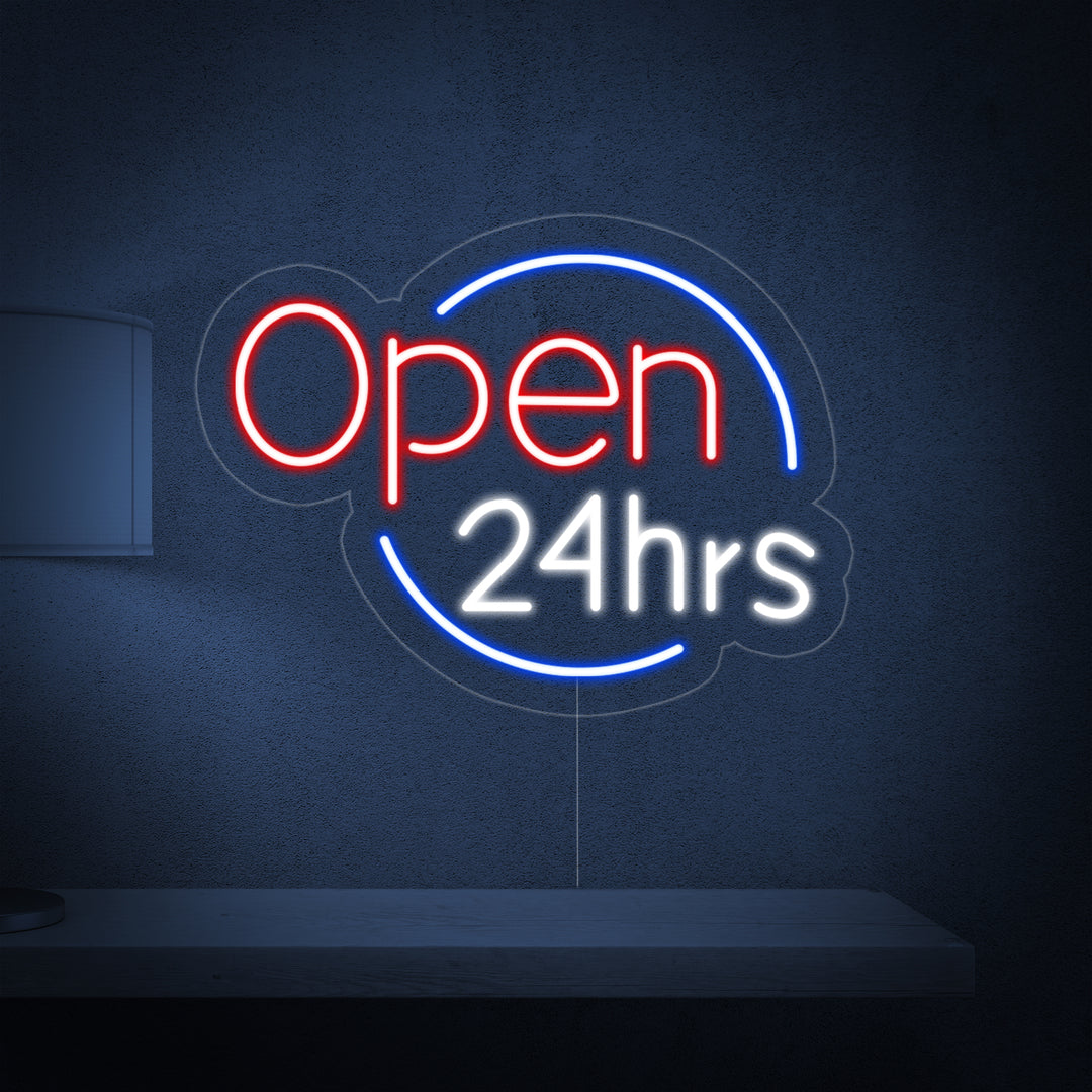 "Open 24 Hrs" Letreros Neon