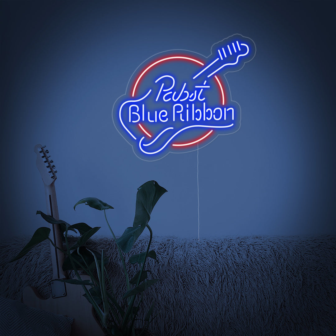 "Pabst Blue Ribbon, Guitarra" Letreros Neon