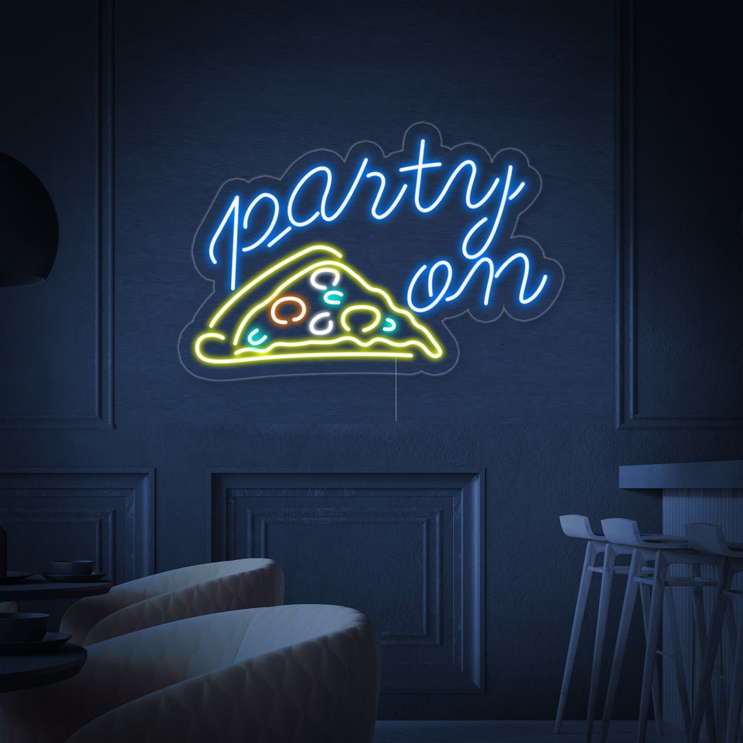 "Party On Pizza" Letreros Neon