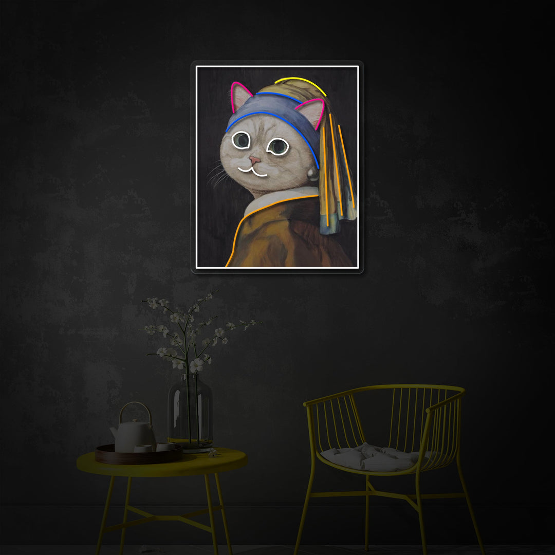 "Pearl Earring Cat Lady" Letrero de neón LED impreso con UV