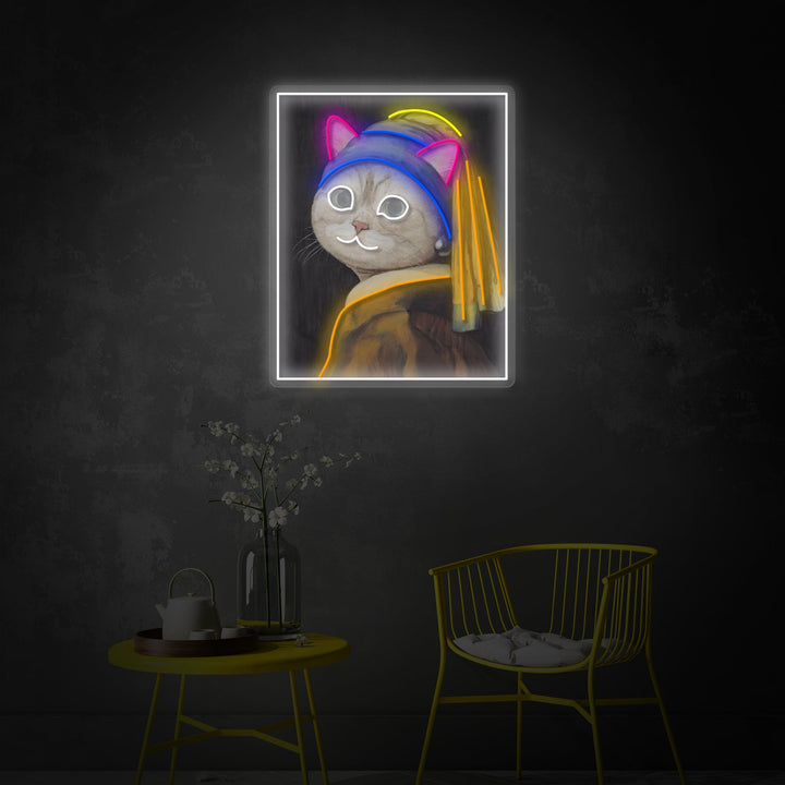 "Pearl Earring Cat Lady" Letrero de neón LED impreso con UV