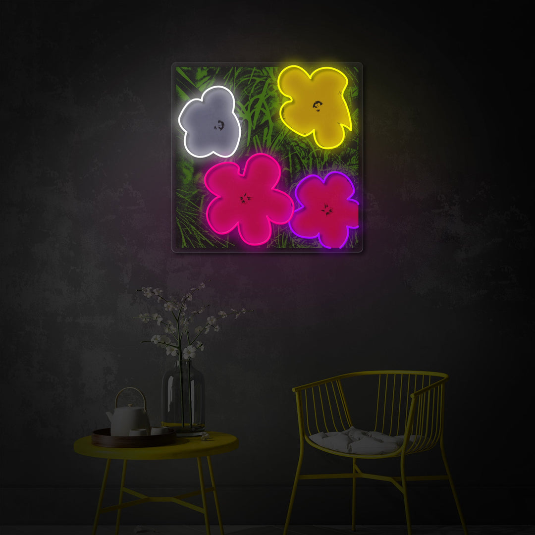 "Pop Art in Bloom, Famosas flores de artistas" Letrero de neón LED impreso con UV