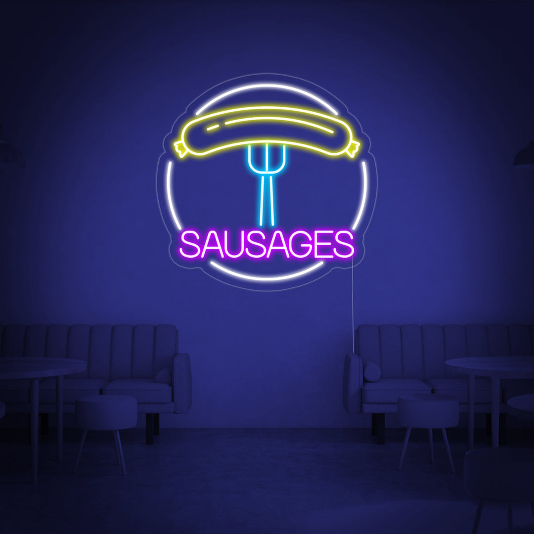 "Sausages, salchicha, tenedor" Letreros Neon