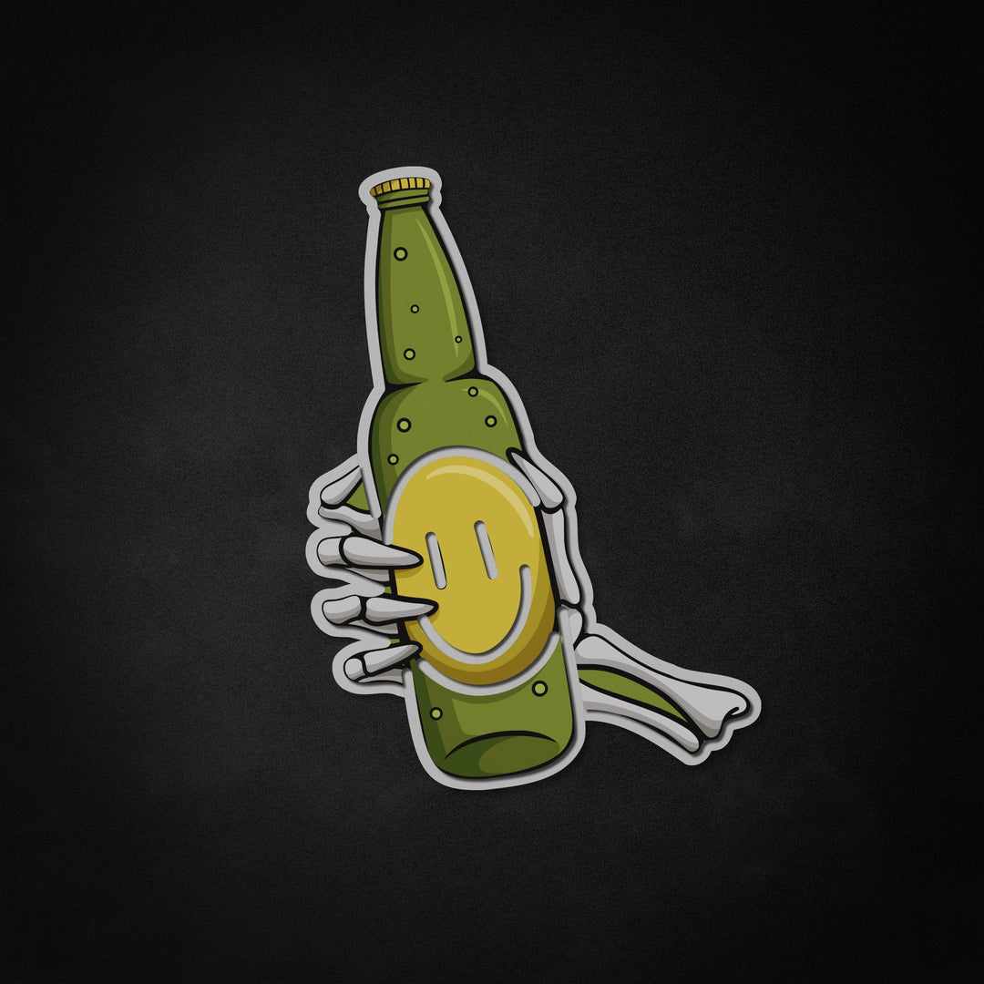 "Mano del cráneo, botella de cerveza" Neon Like