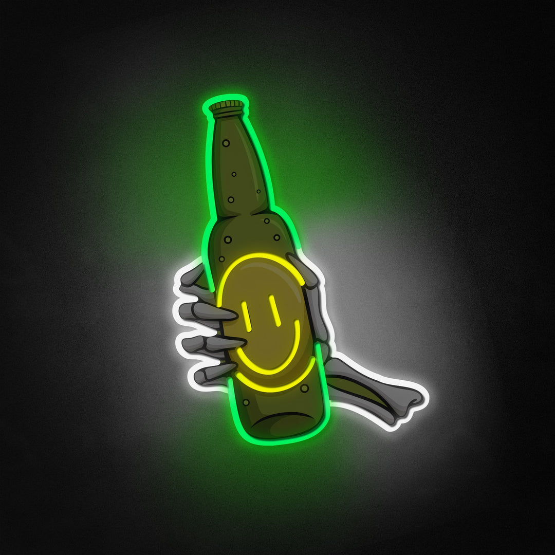 "Mano del cráneo, botella de cerveza" Neon Like