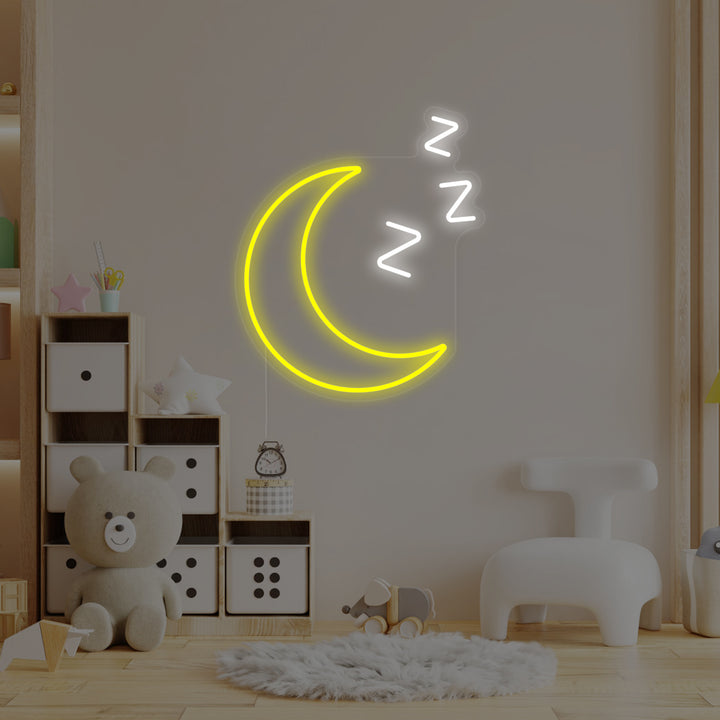 "Luna Dormida Con Zzz, Decoracion De Habitaciones Infantiles" Letreros Neon