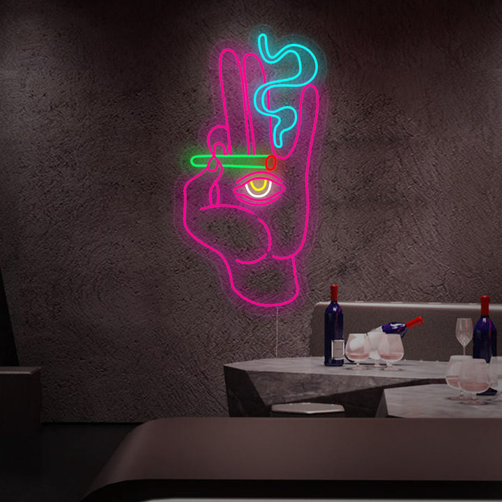 "Fumando Mano Con Porro Mano Ojo Cigarrillo" Letreros Neon