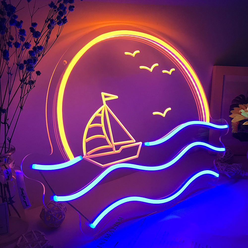 "Amanecer Atardecer, Ola del Mar" Mini Letreros Neon
