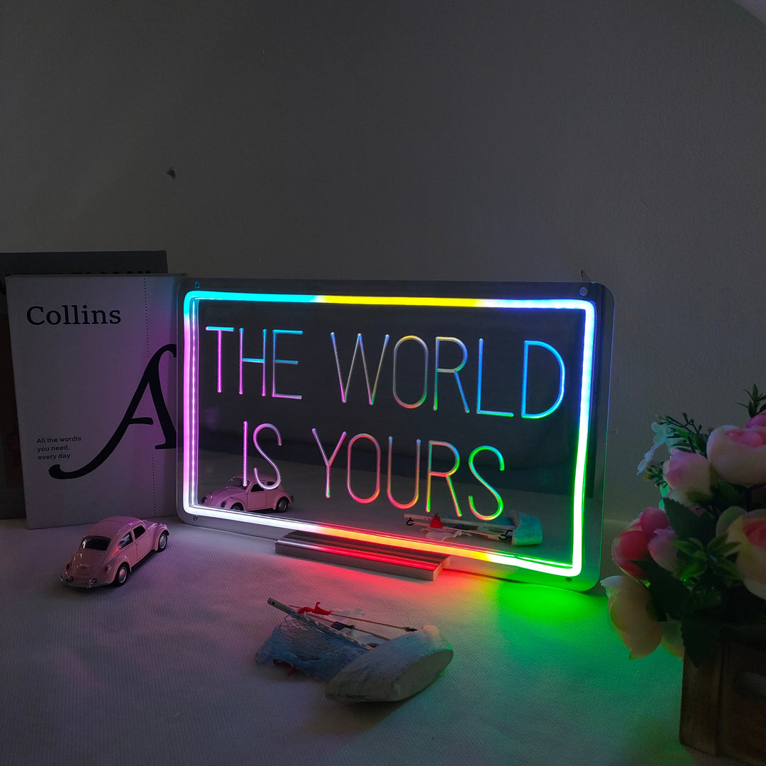 "The World Is Yours, Cambio De Color Soñador" Espejo con Letreros Neon