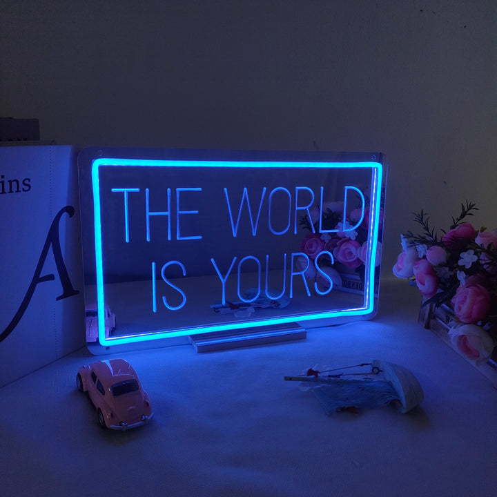 "The World Is Yours, Cambio De Color Soñador" Espejo con Letreros Neon