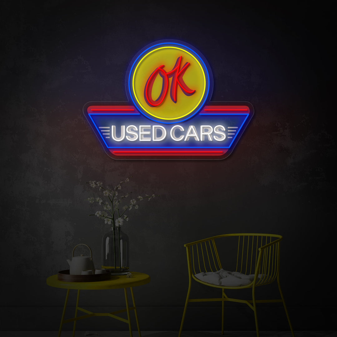 "Used Cars, logotipo de servicio automático" Letrero de neón LED impreso con UV