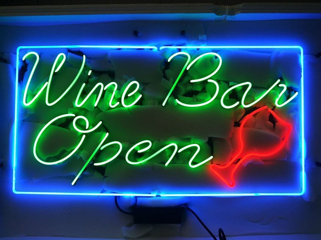 "Wine Bar Open" Letreros Neon